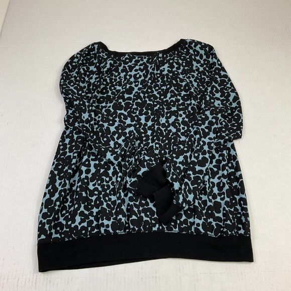 LOFT Womens Animal Print Blouse Blue Black Scoop Neck Pullover Top Long Sleeve S - Picture 10 of 12